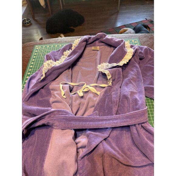 Vintage Lavender Robe With Lace Trim & Belt Cotton Blend Womens 1X - Picture 4 of 6
